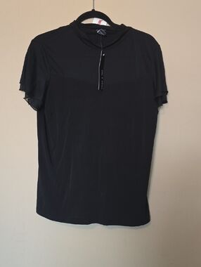 Black Sheer Yoke Short Sleeve Top Large